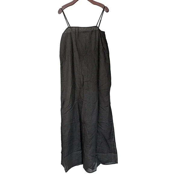 J. Crew Linen Cotton Blend Tie Back Midi Dress Size M Black NWOT $128 CI281 - Picture 1 of 9